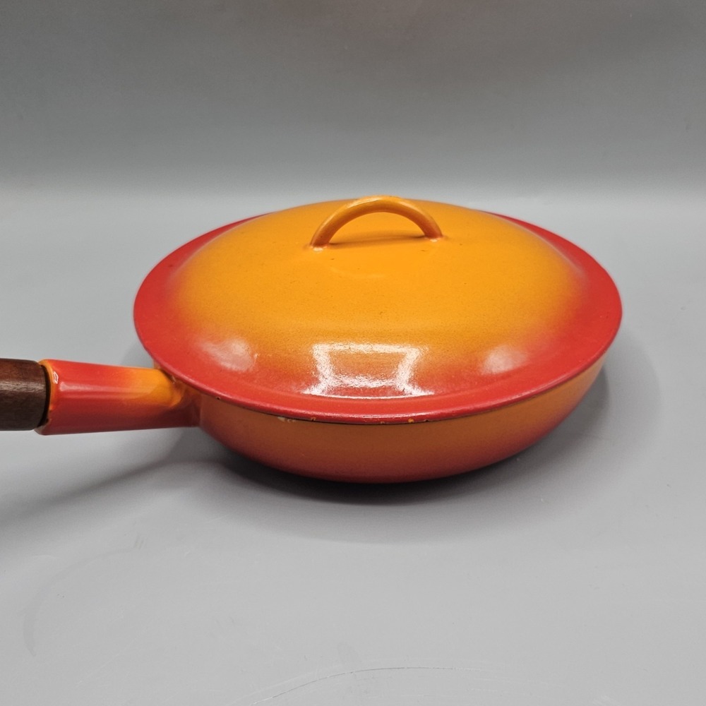 Vintage Descoware Cast Iron Enamel 9.5 Pan Skillet Lid 23-B Belgium Flame Orange